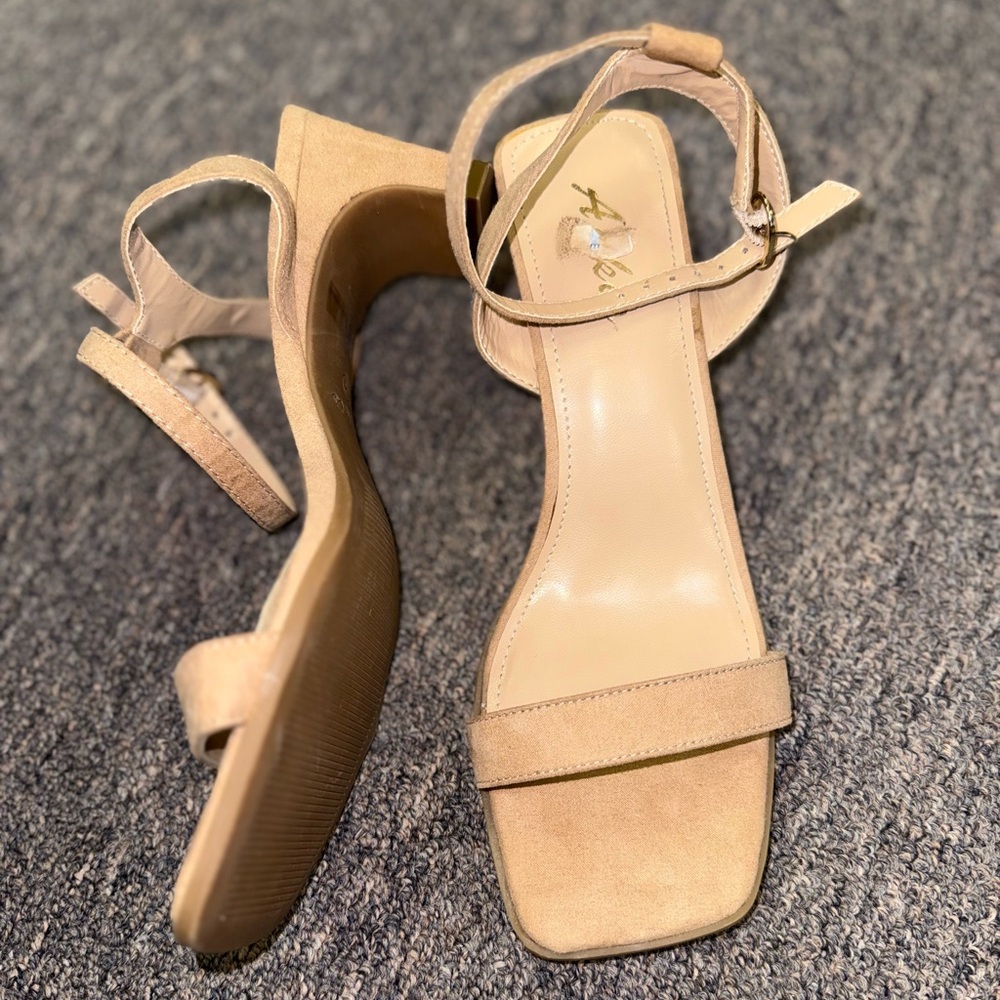 Ankis (8) Nude Open Toe Heels with Adjustable Ankle Strap